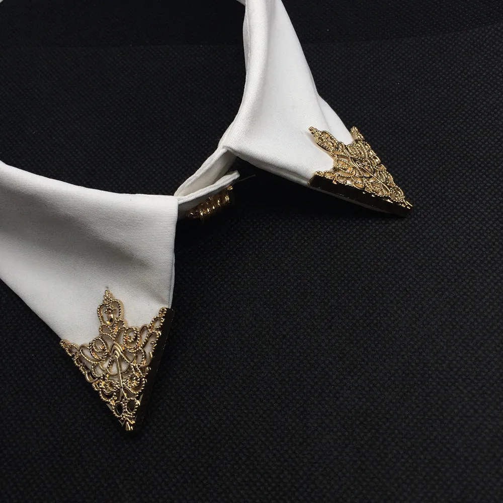Vintage Triangle Collar Pin Hollow Metal Brooch Lapel for Suits Shirt