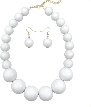 White Beads Necklace, Costume Jewelry For Women Strand Necklaces, Acrylic African Beaded Necklace Chunky Statement, Halloween Necklaces