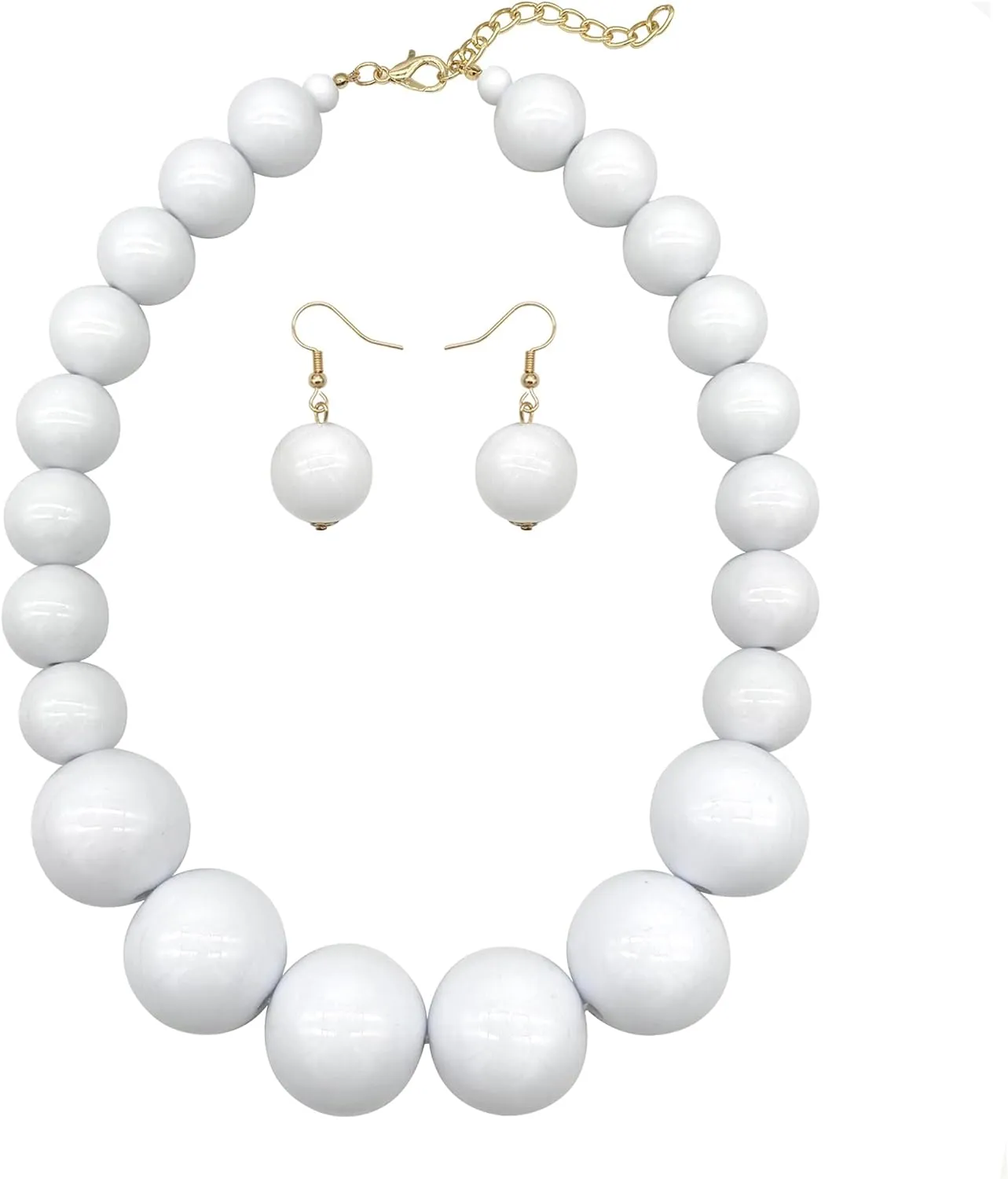 White Beads Necklace, Costume Jewelry For Women Strand Necklaces, Acrylic African Beaded Necklace Chunky Statement, Halloween Necklaces